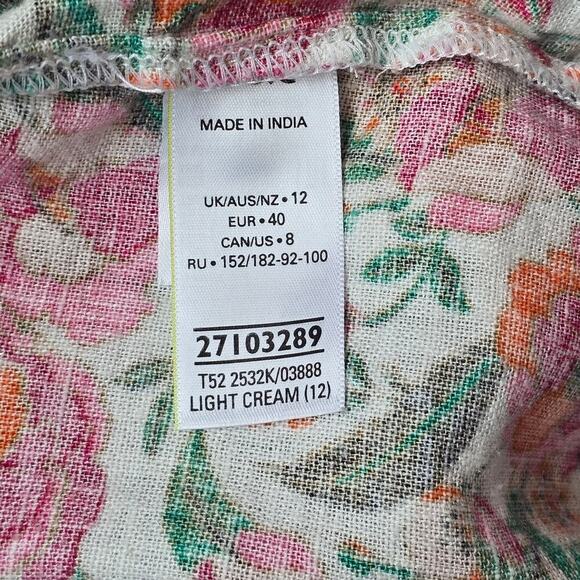 M&S Collection Linen Floral Square Neck Midi Dress Cream Orange Sz 8 Sleeveless - Picture 9 of 10